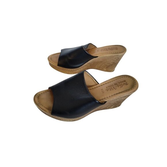 Women's Bella Vita Black Leather Slides Sandals Espadrilles 8.5N Narrow - Picture 4 of 7